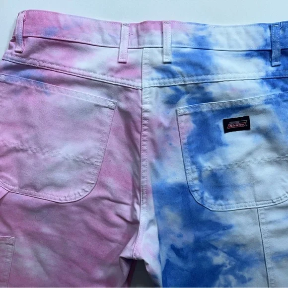 Dickies Tie Dyed Painter Pants Mens Size 34x34 Pink Blue Denim Carpenter
